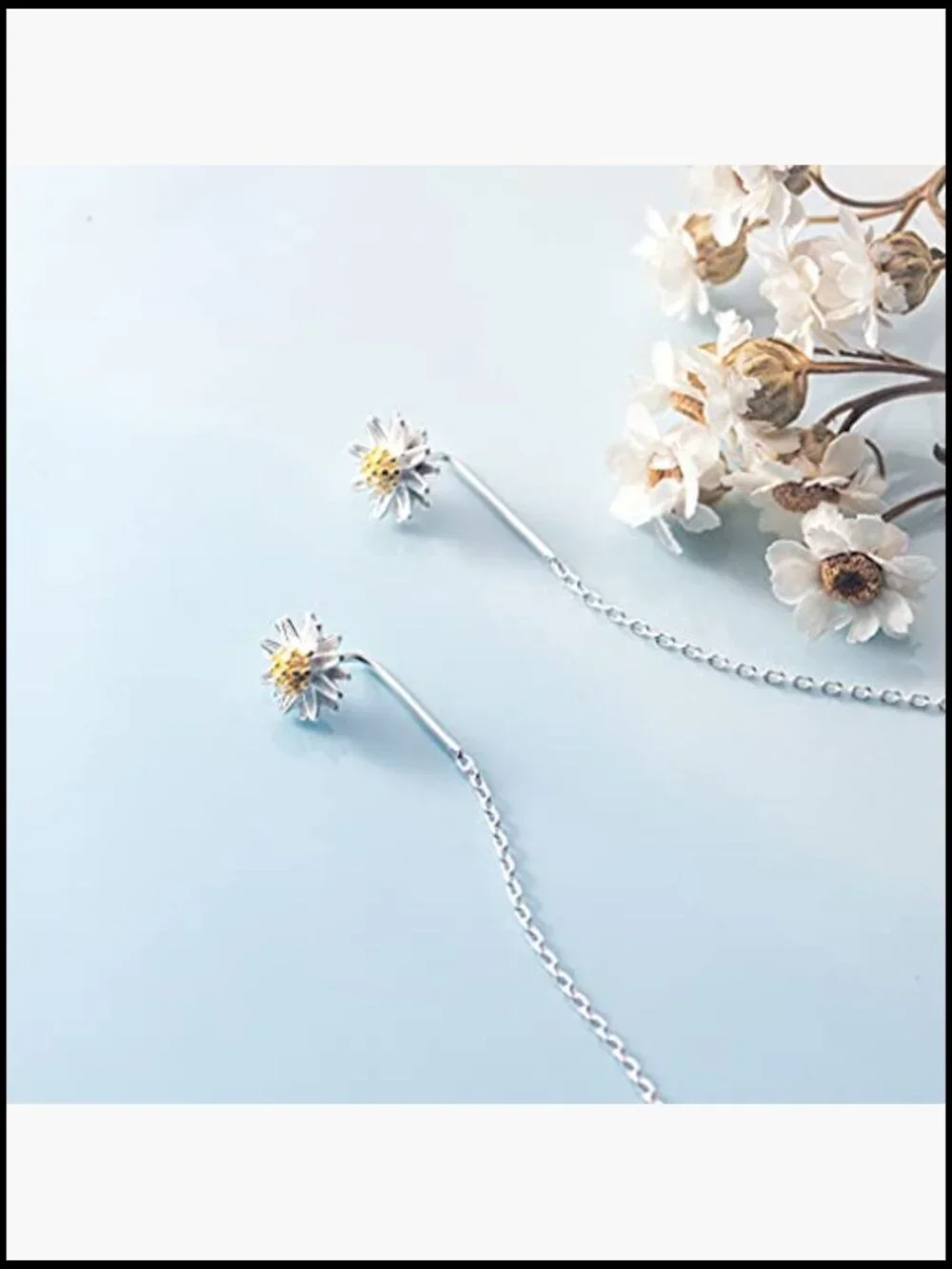 925 Sterling Silver Daisy Flower Earrings Dangle Chain Threader Tassel